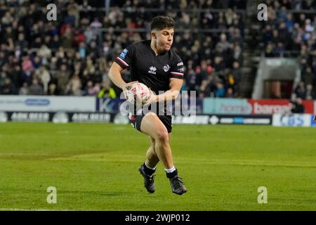 St Helens, Großbritannien. Februar 2024. Oli Leyland von London Broncos während des Spiels der Betfred Super League Runde 1 St Helens gegen London Broncos im Totally Wicked Stadium, St Helens, Vereinigtes Königreich, 16. Februar 2024 (Foto: Steve Flynn/News Images) in St Helens, Vereinigtes Königreich am 16. Februar 2024. (Foto: Steve Flynn/News Images/SIPA USA) Credit: SIPA USA/Alamy Live News Stockfoto