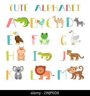 Zoo. Niedliches Zeichentricktier-Alphabet von A bis M. Vektor-Illustration Stock Vektor