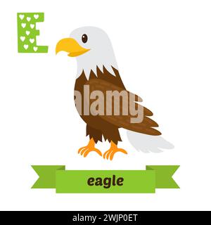 Eagle. E Letter. Niedliches Kindertier-Alphabet im Vektor. Lustige Zeichentricktiere. Vektorabbildung Stock Vektor