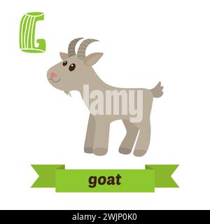 Ziege. G Buchstabe. Niedliches Kindertier-Alphabet im Vektor. Lustige Zeichentricktiere. Vektorabbildung Stock Vektor