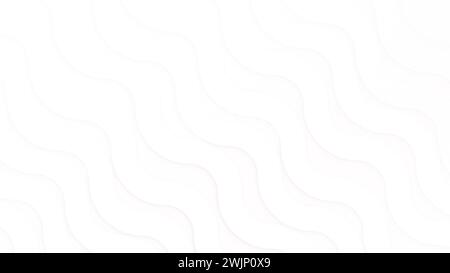 Abstrakter Hintergrund mit kurvigen oder wellenförmigen weißen Linien mit Schatten auf weiß. Abstrakte, hochauflösende, moderne Vollformatvorlage mit Kopierraum. Stockfoto