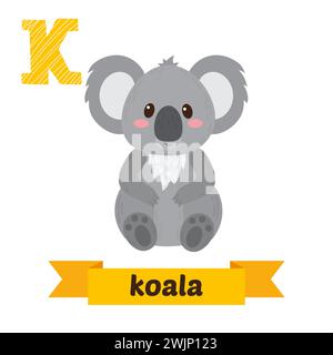 Koala. K Buchstabe. Niedliches Kindertier-Alphabet im Vektor. Lustige Zeichentricktiere. Vektorabbildung Stock Vektor