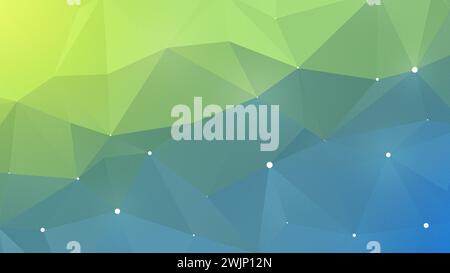 Abstrakter, körniger grüner zu blauer Farbverlauf Polygonvektormuster Hintergrund. Futuristischer 3D-dreieckiger, flacher Polyhintergrund mit Kopierraum. Stockfoto
