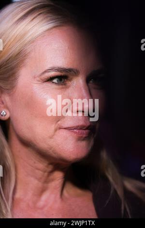 Madrid, Spanien. Februar 2024. Valeria Mazza spaziert auf der Hannibal Laguna Modenschau während der Mercedes Benz Fashion Week Madrid am 16. Februar 2024 im Ifema in Madrid, Spanien. (Foto: Oscar Gonzalez/SIPA USA) Credit: SIPA USA/Alamy Live News Stockfoto