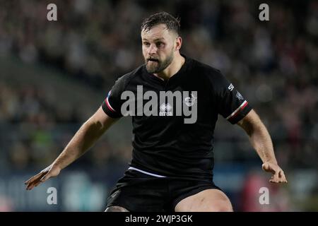 St Helens, Großbritannien. Februar 2024. Jordan Williams von London Broncos während des Spiels der Betfred Super League Runde 1 St Helens gegen London Broncos im Totally Wicked Stadium, St Helens, Vereinigtes Königreich, 16. Februar 2024 (Foto: Steve Flynn/News Images) in St Helens, Vereinigtes Königreich am 16. Februar 2024. (Foto: Steve Flynn/News Images/SIPA USA) Credit: SIPA USA/Alamy Live News Stockfoto