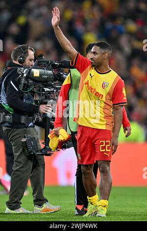 Linse, Frankreich. Februar 2024. Wesley sagte (22) von RC Lens, die während des Play-off-Spiels der UEFA Europa League in der Saison 2023-2024 zwischen Racing Club de Lens und SC Freiburg am 15. Februar 2024 in Lens, Frankreich, gezeigt wurden. (Foto: David Catry/Isosport) Credit: Sportpix/Alamy Live News Stockfoto