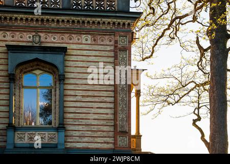 Schloss Montfort, Sonnenuntergang, Langenargen, Oberschwaben, Bodensee, Baden-Württemberg, Deutschland Stockfoto