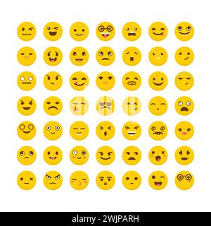 Satz von Emoticons. Niedliche Emoji-Symbole. Flaches Design. Avatare. Große Sammlung mit verschiedenen Ausdrücken. Vektorabbildung Stock Vektor