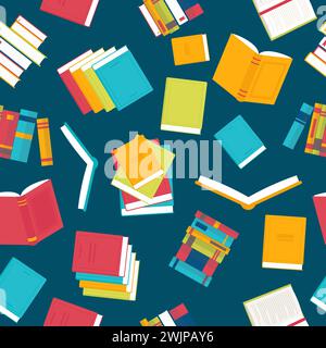 Farbenfrohes, nahtloses Muster mit Büchern. Bibliothek, Buchhandlung. Flaches Design. Vektorabbildung Stock Vektor