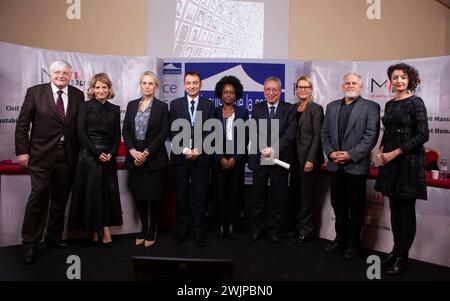 Genf, Schweiz. Dezember 2023. Von links Wolfgang Schomburg, ehemaliger Richter am Internationalen Strafgerichtshof für das ehemalige Jugoslawien (ICTY) und am Internationalen Strafgerichtshof für Ruanda (ICTR); Sheila Paylan, ehemalige Menschenrechtsbeauftragte und SGBV-Spezialist im Menschenrechtsbüro der Vereinten Nationen; Kirsty Brimelow KC, ehemalige Vorsitzende des Menschenrechtsausschusses der Anwaltskammer von England und Wales; Javaid Rehman, UN-Sonderberichterstatterin für die Menschenrechtssituation im Iran; AUA Baldé.Vorsitzende-Berichterstatterin der UN-Arbeitsgruppe für das Verschwindenlassen von Personen mit Zwangsmaßnahmen oder unfreiwilligem Verschwindenlassen (WGEID); Tahar B. Stockfoto