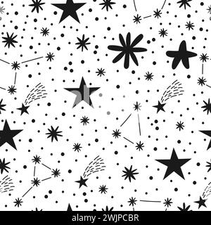 Kindliches nahtloses Muster mit Sternen. Leerraum. Kinderzimmer Baby Himmel Hintergrund. Kreative Textur für Kinder. Vektorabbildung Stock Vektor