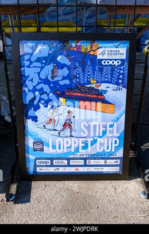 Minneapolis, Minnesota, USA. Februar 2024. Ein Poster der COOP FIS Cross-Country-Weltmeisterschaft 2024 am 16. Februar 2024 in Minneapolis, Minnesota, USA. (Kreditbild: © Steven Garcia/ZUMA Press Wire) NUR REDAKTIONELLE VERWENDUNG! Nicht für kommerzielle ZWECKE! Stockfoto