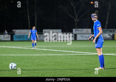 Genk, Belgien. Februar 2024. Romy Camps (3) von Genk während eines Frauenfußballspiels zwischen Racing Genk Ladies und SV Zulte-Waregem am 17. Spieltag der Saison 2023 - 2024 der belgischen Lotto Womens Super League, Freitag, 16. Februar 2024 in Genk, Belgien. Quelle: Sportpix/Alamy Live News Stockfoto