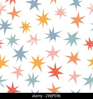 Niedliches nahtloses Muster mit handgezeichneten Elementen. Skandinavischer Stil. Mond, Sterne. Vektorabbildung Stock Vektor