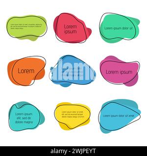 Farbige Anführungsfelder. Rahmen für Anführungszeichen. Vorlagen für Sprechblasen. Info-Tag, Notiz, Zitat, Nachricht, Text, Seite, Textfeld. Vektorabbildung Stock Vektor
