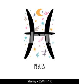 Fische. Sternzeichen. Astrologische Horoskop-Zeichen auf weißem Hintergrund. Stilisiertes Symbol. Vektorabbildung Stock Vektor