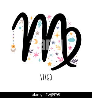 Virgo. Sternzeichen. Astrologische Horoskop-Zeichen auf weißem Hintergrund. Stilisiertes Symbol. Vektorabbildung Stock Vektor