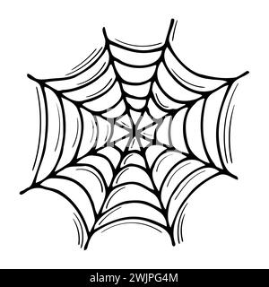 Handgezeichnetes Spinnennetz. Halloween-Hintergrund. Spinnennetz im Doodle-Stil. Vektorabbildung Stock Vektor