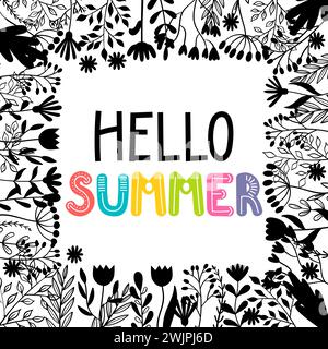 Hallo Sommer. Inspirierender und motivierender Satz. Zitat, Slogan. Schriftdesign für Poster, Banner, Postkarte. Vektorabbildung Stock Vektor
