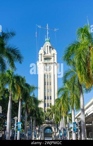 The Aloha Tower, Aloha Tower Marketplace, Honolulu, Oahu, Hawaii, Vereinigte Staaten von Amerika Stockfoto