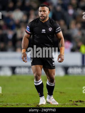 St Helens, Großbritannien. Februar 2024. Emmanuel Waine von London Broncos während des Spiels der Betfred Super League Runde 1 St Helens gegen London Broncos im Totally Wicked Stadium, St Helens, Vereinigtes Königreich, 16. Februar 2024 (Foto: Steve Flynn/News Images) in St Helens, Vereinigtes Königreich am 16. Februar 2024. (Foto: Steve Flynn/News Images/SIPA USA) Credit: SIPA USA/Alamy Live News Stockfoto