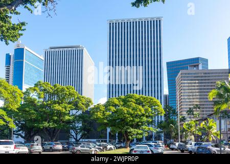 Hochhäuser im Financial District, Honolulu, Oahu, Hawaii, USA Stockfoto