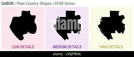 Gabun - einfache Landhausform. Niedrige, mittlere und hohe Detailkarten von Gabun. EPS8 Vektordarstellung. Stock Vektor