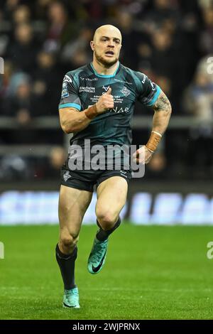 Adam Swift von Huddersfield Giants während des Spiels der Betfred Super League Runde 1 Leigh Leopards vs Huddersfield Giants im Leigh Sports Village, Leigh, Großbritannien, 16. Februar 2024 (Foto: Craig Thomas/News Images) in , am 16. Februar 2024. (Foto: Craig Thomas/News Images/SIPA USA) Stockfoto