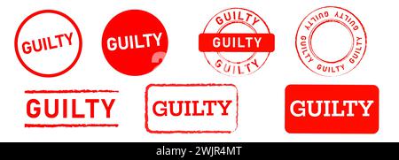 Schuldkreis und quadratisches rotes Gummi-Grunge-Stempelaufkleber für das Gesetz Kriminalitätsjustiz Stock Vektor