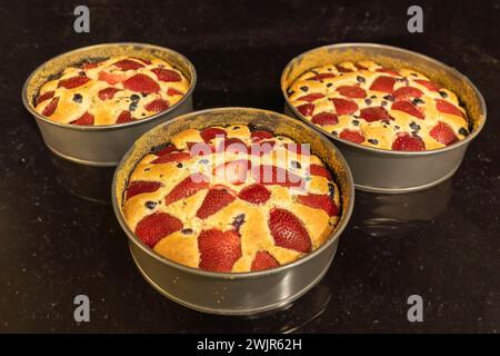 Gebackener Obstkuchen mit Erdbeeren und Heidelbeeren zum Servieren Stockfoto