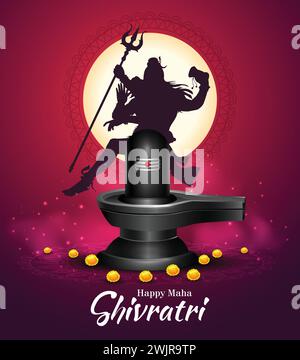 Happy maha Shivratri mit Shiv Ling, ein hinduistisches Festival, das von Lord shiva Night gefeiert wird, englische Kalligraphie. Abstraktes Vektor-Illustrationsdesign Stock Vektor