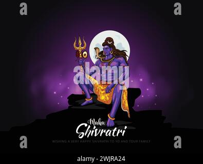 Happy maha Shivratri mit Trisulam, ein hinduistisches Festival, das von Lord shiva Night gefeiert wird, englische Kalligraphie. Abstraktes Vektor-Illustrationsdesign Stock Vektor