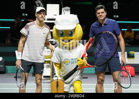 Rotterdam, Pays Bas. Februar 2024. Jannik Sinner of Italy gegen Milos Raonic aus Kanada, Viertelfinale während der ABN Amro Open 2024, ATP 500 Tennis Turnier am 16. Februar 2024 in Rotterdam, Niederlande - Foto Laurent Lairys/DPPI Credit: DPPI Media/Alamy Live News Stockfoto