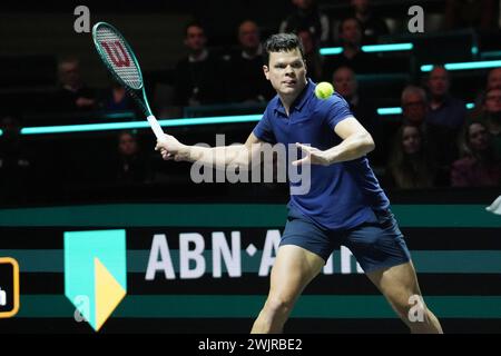 Rotterdam, Pays Bas. Februar 2024. Milos Raonic von Kanada gegen Jannik Sinner von Italien, Viertelfinale während der ABN Amro Open 2024, ATP 500 Tennis Turnier am 16. Februar 2024 in Rotterdam, Niederlande - Foto Laurent Lairys/DPPI Credit: DPPI Media/Alamy Live News Stockfoto