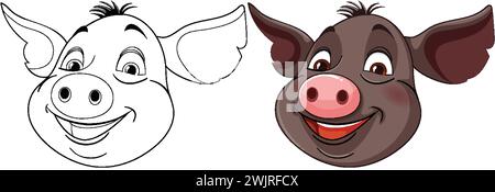 Vektor-Illustration von zwei lächelnden Cartoon-Schweinen Stock Vektor