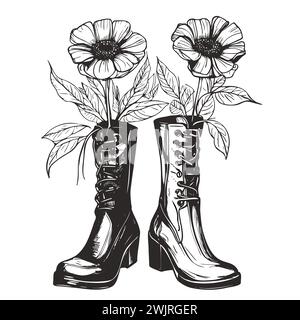Cowboystiefel mit Blumen auf weißem Hintergrund. Vektorabbildung. Stock Vektor