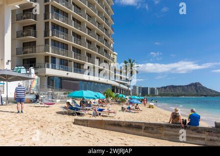 Fort DeRussy Beach, Kālia Road, Waikiki, Honolulu, Oahu, Hawaii, Vereinigte Staaten von Amerika Stockfoto