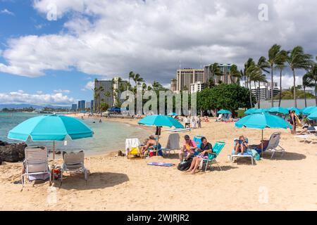 Fort DeRussy Beach, Kālia Road, Waikiki, Honolulu, Oahu, Hawaii, Vereinigte Staaten von Amerika Stockfoto