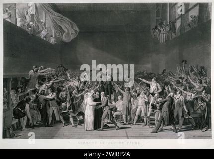 Jazet nach Jacques-Louis David. "Der Eid des Tennisplatzes". Paris, Carnavalet Museum. 36043-2 Offizielle Zeremonie, Verfassung, Abgeordneter, generalstaaten, Französische Revolution, Palmenspielzimmer, Drittstaat Stockfoto
