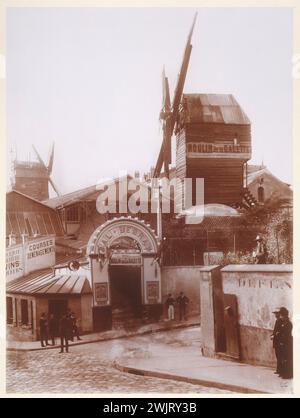 Moulin de la Galette, an der Ecke Rue Lepic und Rue Girardon. Paris (18. Arr.). 1890-1900. Fotografie von Henri Emile Cimarosa Godefroy (1837-1913). Paris, Carnavalet Museum. 27088-4 Angle, Aristotype hat Gelatine, Girardon, Unterhaltungsort, montmartre, galette Mühle, Rue Lepic, 19. XIX. 19. 19. 19. Jahrhundert Stockfoto