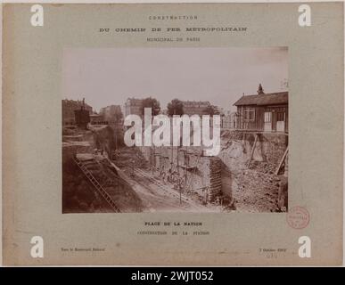 Anonym. Bau-/Metropolitan-/Stadtbahn von Paris. / Station Place de la Nation / Innenansicht. Place de la Nation, Blick auf den Bau des Bahnhofs. 12. Arrondissement, Paris'. Technik noch zu identifizieren: Gelatino-Silberfass? 1903-10-07-1903-10-07. Paris, Carnavalet Museum. 123825-11 Stockfoto