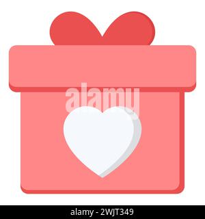 Herzförmige Box mit Schleife und Herzen. Valentinstag-Konzeptillustration mit Geschenkbox und Herzsymbol, geeignet für Werbung und Werbung. Stock Vektor