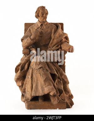 Henri Allouard (1844-1929). Porträt von Richelieu (1585–1642), Kirchenmann und Staatsmann. Terrakotta getönter Gips. 1897. Paris, Museum Carnavalet. 60832-9 Kardinal, kirchliche Kirche, französischer Staat, Platre Terrakotta Schatten, Statue Stockfoto