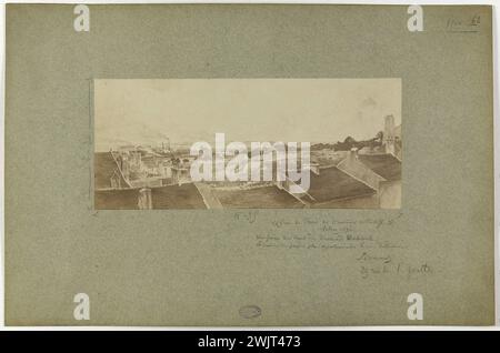 Michelez, Charles Louis. Blick auf Paris von den Höhen von Passy / Salon 1864 / Blick von der Spitze des Boulevards Delessert / das Haus im Vordergrund gehört zur Beethoven-Straße. "Ansicht eines Gemäldes, das Paris der Höhen von Passy darstellt, auf der Seite der Rue Beethoven, 16. Arrondissement, Paris". Silbergelatinebromid-Entnahme. 1864-1864. Paris, Carnavalet Museum. 144176-10 Stockfoto