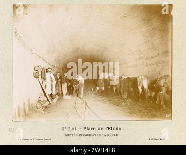 Maindron, Charles. 11. Partie - Place de l'Etoile / Erdstrom der Ringleitung. 'Blick auf den Bau der Metro, Place de l'Etoile, 8. Arrondissement, Paris'. ARISTOTYPE. 1899-10-06-1899-10-06. Paris, Carnavalet Museum. 144191-4 Stockfoto
