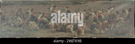 Jean Baptiste Edouard Detaille (1848-1912). Militäranlage: Die Trommeln des 1. Regiments der Grenadiere de la Garde. Öl auf Leinwand, 1883. Paris, Carnavalet Museum. 25646-5 Garde, Grenadier, Leinwand, Soldat, Musiker, Regiment, Soldat, Trommel, Dritte republik Stockfoto