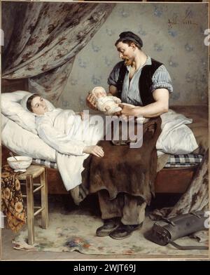 André Gill (Louis-Alexandre Gosset de Guines, 1840-1885) "Das Neugeborene", 1880. Museum der Schönen Künste der Stadt Paris, Petit Palais. 25791-2 Alitee, väterliche Liebe, Baby, Schlafzimmer, Familie, Intimität, Mutterschaft, Mutter, Geburt, Kleinkind, neue ne, Paternitis, Vater, Realismus, Blick, Druckempfindlichkeit, 19. XIX. 19. 19. 19. 19. 19. 19. 19. 19 Stockfoto