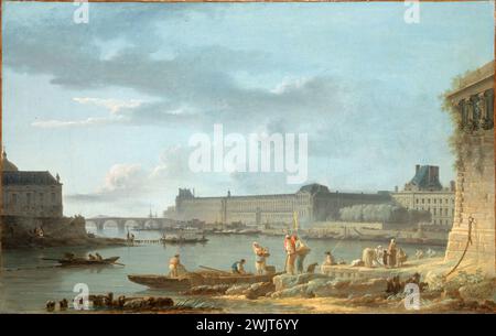 Alexandre-Jean Noël (1752-1834). "Der Royal Pont und der Louvre von den Pont-Neuf-Medien aus gesehen". Öl auf Leinwand. Paris, Carnavalet Museum. 31578-4 Boot, seine, 1. Arrondissement, Louvre Palais, Pont Royal, Pont-Neuf, Quai, Landfip Stockfoto