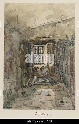 Jean-Louis Talagrand (* 1845). Das Sainte-Pélagie Gefängnis: Der Brunnen. Aquarell, braune Tinte, Bleistift. Paris, Carnavalet Museum. Album mit Zeichnungen, Bleistift, braune Tinte, Pariser Gefängnis, Sainte-Pelagie Gefängnis, nun, Veme VE V 5. 5. Arrondissement, Aquarell Stockfoto