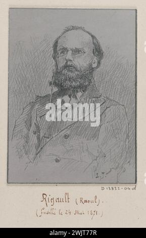 Jean-Louis Talagrand (* 1845). Das Gefängnis von Sainte-Pélagie: Porträt von Raoul Rigault (gedreht am 4. Mai 1871). Bleistift. Paris, Carnavalet Museum. Album mit Zeichnungen, Bleistift, französischer Politiker, Journalist, Porträtmann, Pariser Gefängnis, Sainte-Pelagie Gefängnis, Veme ve V 5. 5. Arrondissement Stockfoto